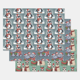 Feuille De Papier Cadeau Animaux de Noël