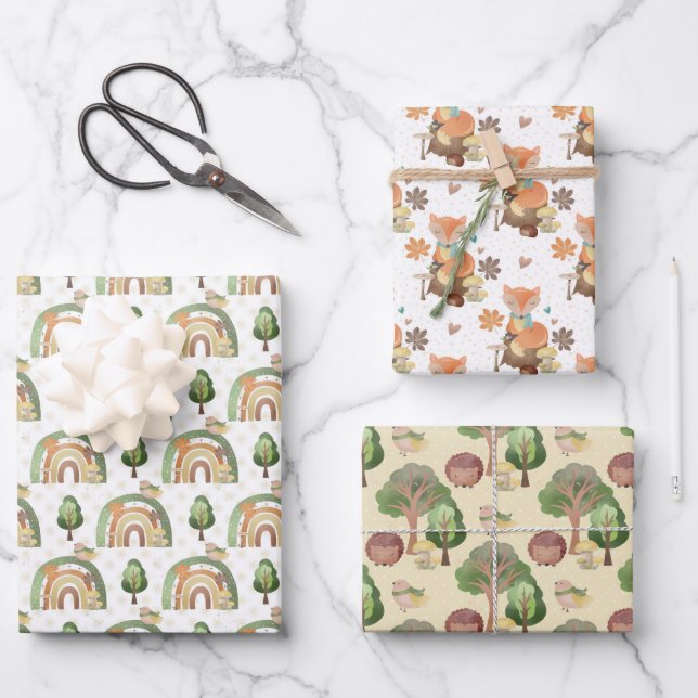 Feuille De Papier Cadeau Animaux des bois (Recto)