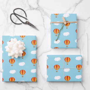 Feuille De Papier Cadeau Animaux en montgolfière