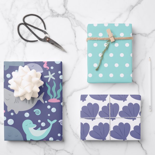 Feuille De Papier Cadeau Animaux marins (Recto)