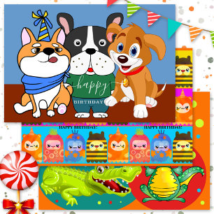 Feuille De Papier Cadeau Animaux mignons colorés Enfant Anniversaire