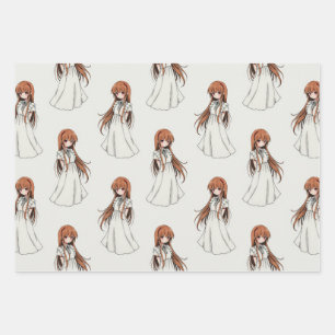 Feuille De Papier Cadeau Anime Weeb Girl Manga Design Motif