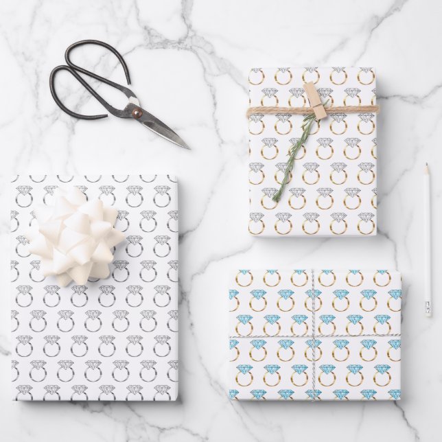 Feuille De Papier Cadeau Anneaux Fiançailles diamant (Recto)