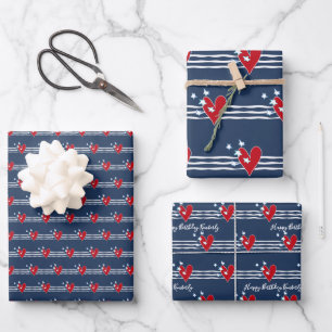Feuille De Papier Cadeau Anniversaire bleu blanc rouge personnalisé
