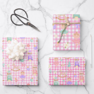 Feuille De Papier Cadeau Anniversaire Casse-Noisette Gingham Rose