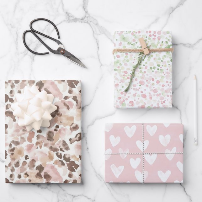 Feuille De Papier Cadeau Anniversaire Confettis Pastels Rose Vert (Recto)