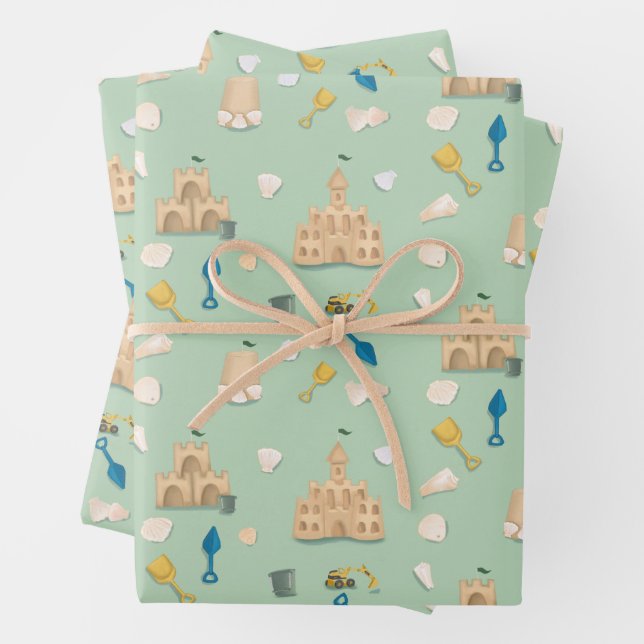Feuille De Papier Cadeau Anniversaire côtier Sandcastle Beach Seashell (En situation)
