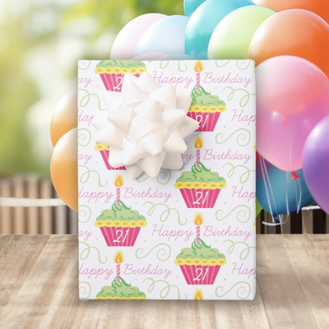Feuille De Papier Cadeau Anniversaire de Cupcake (Créateur téléchargé)