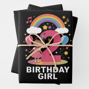 Feuille De Papier Cadeau Anniversaire de deux ans fille mignonne 2e anniver
