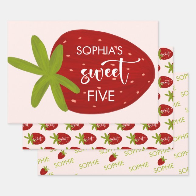 Feuille De Papier Cadeau Anniversaire de enfant de fraise sucrée (Lot)