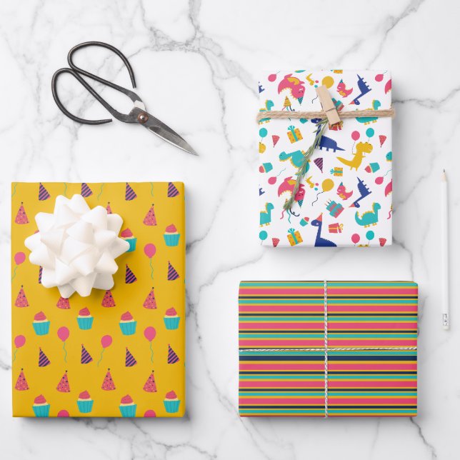 Feuille De Papier Cadeau Anniversaire de enfant Motif Cute Dinosaur (Recto)