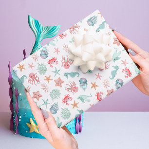 Feuille De Papier Cadeau Anniversaire de fille sirène sous la mer