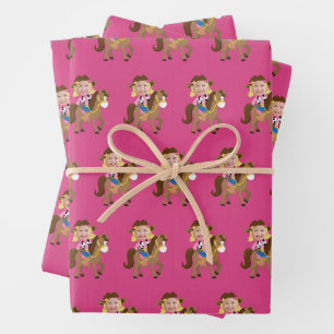 Feuille De Papier Cadeau Anniversaire de Petits Cowboys Filles Personnalisé