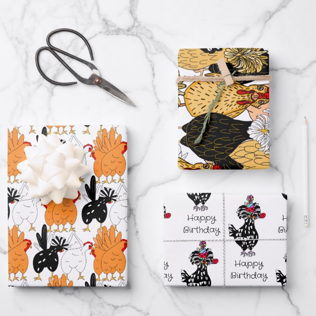 Feuille De Papier Cadeau Anniversaire drôle de poulet (Recto)