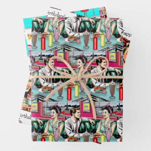 Feuille De Papier Cadeau Anniversaire du dîner du Retro 50's