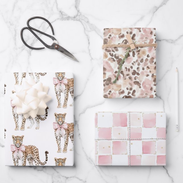 Feuille De Papier Cadeau Anniversaire du léopard rose (Recto)