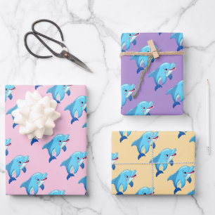 Feuille De Papier Cadeau Anniversaire Enfants Animaux Marins Dauphin Mignon