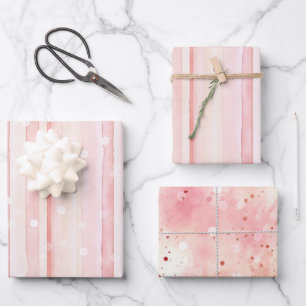 Feuille De Papier Cadeau Anniversaire Filles Rose Pâle Rayures Points Blanc