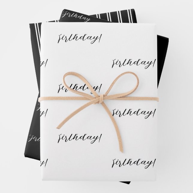 Feuille De Papier Cadeau Anniversaire noir et blanc (En situation)
