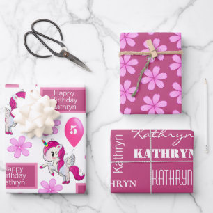 Feuille De Papier Cadeau Anniversaire Personnalisé De L'Unicorne