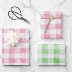 Feuille De Papier Cadeau Anniversaire Rayures Carreaux Blanc Vert Rose