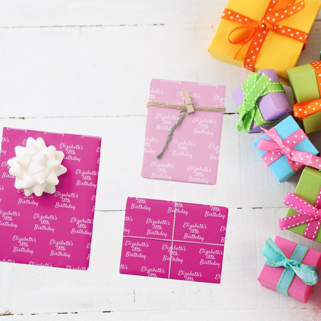 Feuille De Papier Cadeau Anniversaire rose blanc nom fille (Créateur téléchargé)