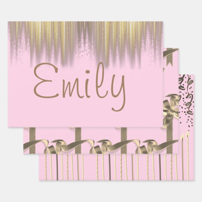 Feuille De Papier Cadeau Anniversaire rose personnalisé (Lot)
