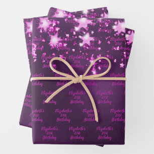 Feuille De Papier Cadeau Anniversaire violet parties scintillant gouttes ro