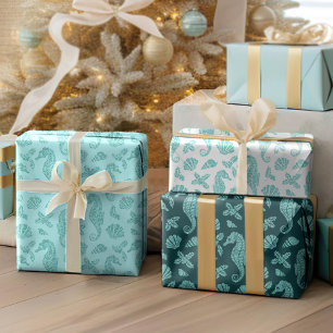 Feuille De Papier Cadeau Aqua Blue Christmas Parties scintillant côtière Se