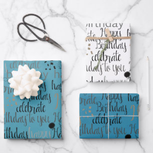 Feuille De Papier Cadeau Aqua Blue Joyeux Anniversaire  