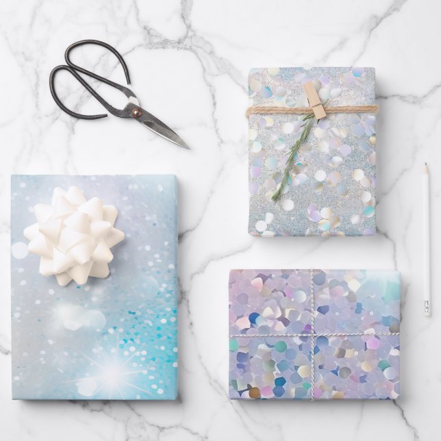 Feuille De Papier Cadeau Aqua Blue White Bokeh Anniversaire (Recto)