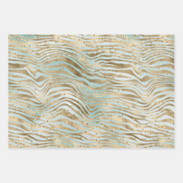 Feuille De Papier Cadeau Aqua Mint Gold Glitz Sparkle Zebra Print