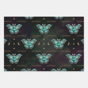 Feuille De Papier Cadeau Aquamarine Mars Birthstone Moth Joyeux anniversair