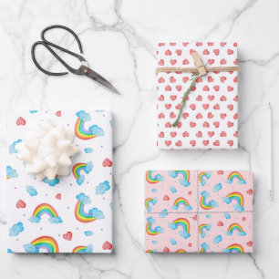 Feuille De Papier Cadeau aquarelle à motif arc-en-ciel