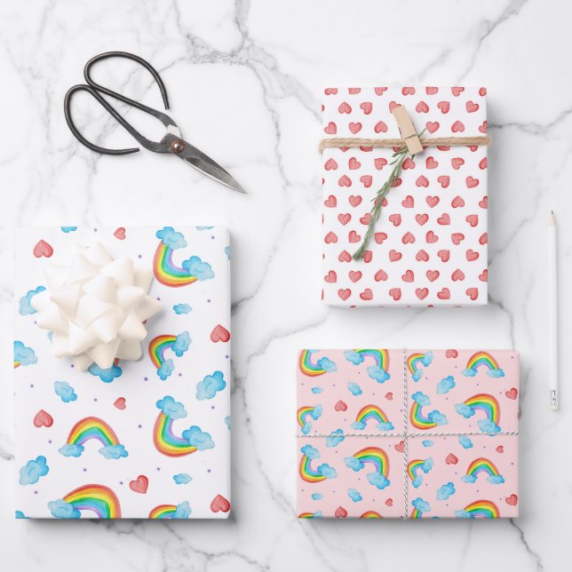 Feuille De Papier Cadeau aquarelle à motif arc-en-ciel (Recto)
