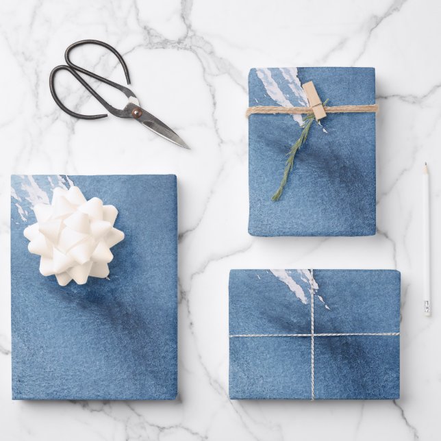 Feuille De Papier Cadeau Aquarelle Abstraite bleu marine (Recto)