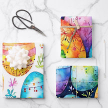 Aquarelle Abstraite enveloppement d'oeuf de Pâques