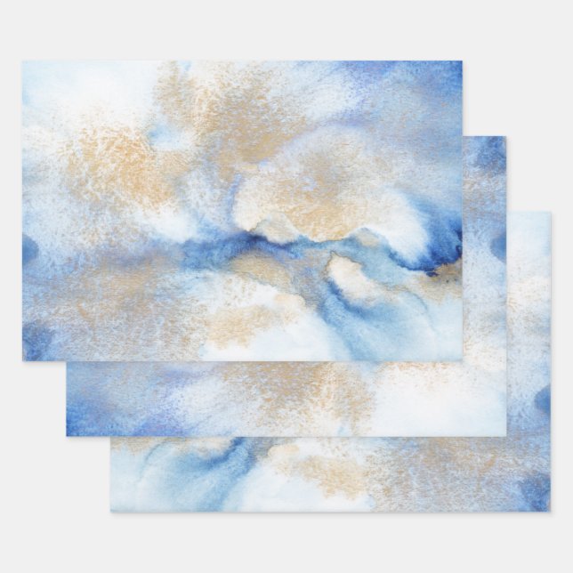 Feuille De Papier Cadeau Aquarelle Abstraite et or  (Lot)
