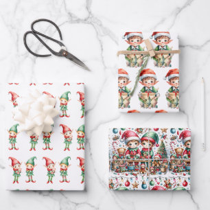 Feuille De Papier Cadeau Aquarelle adorable Elfes Noël