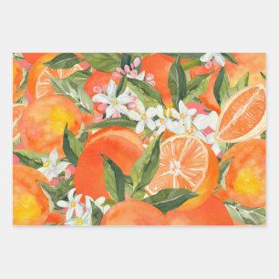 Feuille De Papier Cadeau Aquarelle agrumes de pamplemousse moderne tropical