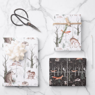 Feuille De Papier Cadeau Aquarelle Animaux forestiers