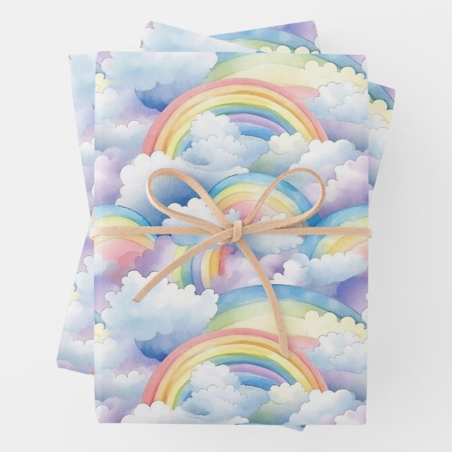 Feuille De Papier Cadeau Aquarelle arc-en-ciel (En situation)