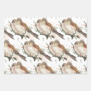 Feuille De Papier Cadeau Aquarelle Art Birding Kestrel Couple