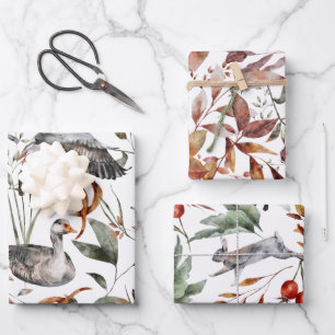 Feuille De Papier Cadeau Aquarelle Automne Feuillage Animaux de la forêt