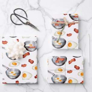 Feuille De Papier Cadeau Aquarelle Bacon & Oeufs Petit déjeuner Motif alime