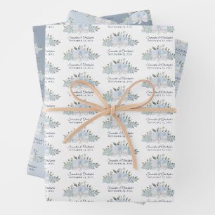 Feuille De Papier Cadeau Aquarelle bleu Dusty Boho Floral Bouquet Mariage