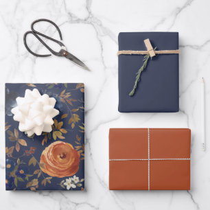 Feuille De Papier Cadeau Aquarelle bleu foncé rouille