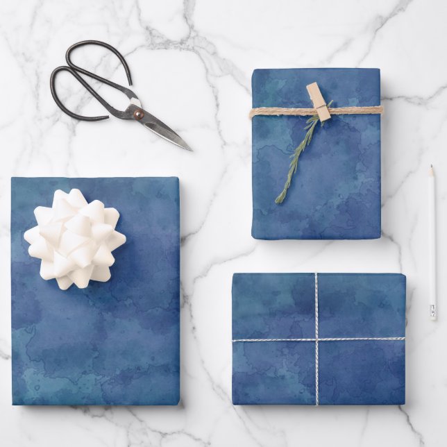Feuille De Papier Cadeau Aquarelle bleue Abstraction (Recto)