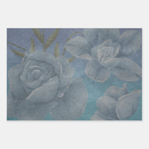 Feuille De Papier Cadeau Aquarelle bleue Fleur texture Design