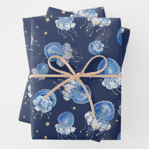 Feuille De Papier Cadeau Aquarelle bleue Jellis
